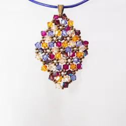 Pendant 30cm - Malvina Rhombus M-Purple Leather - Pendant 30cm - Laiton bronze